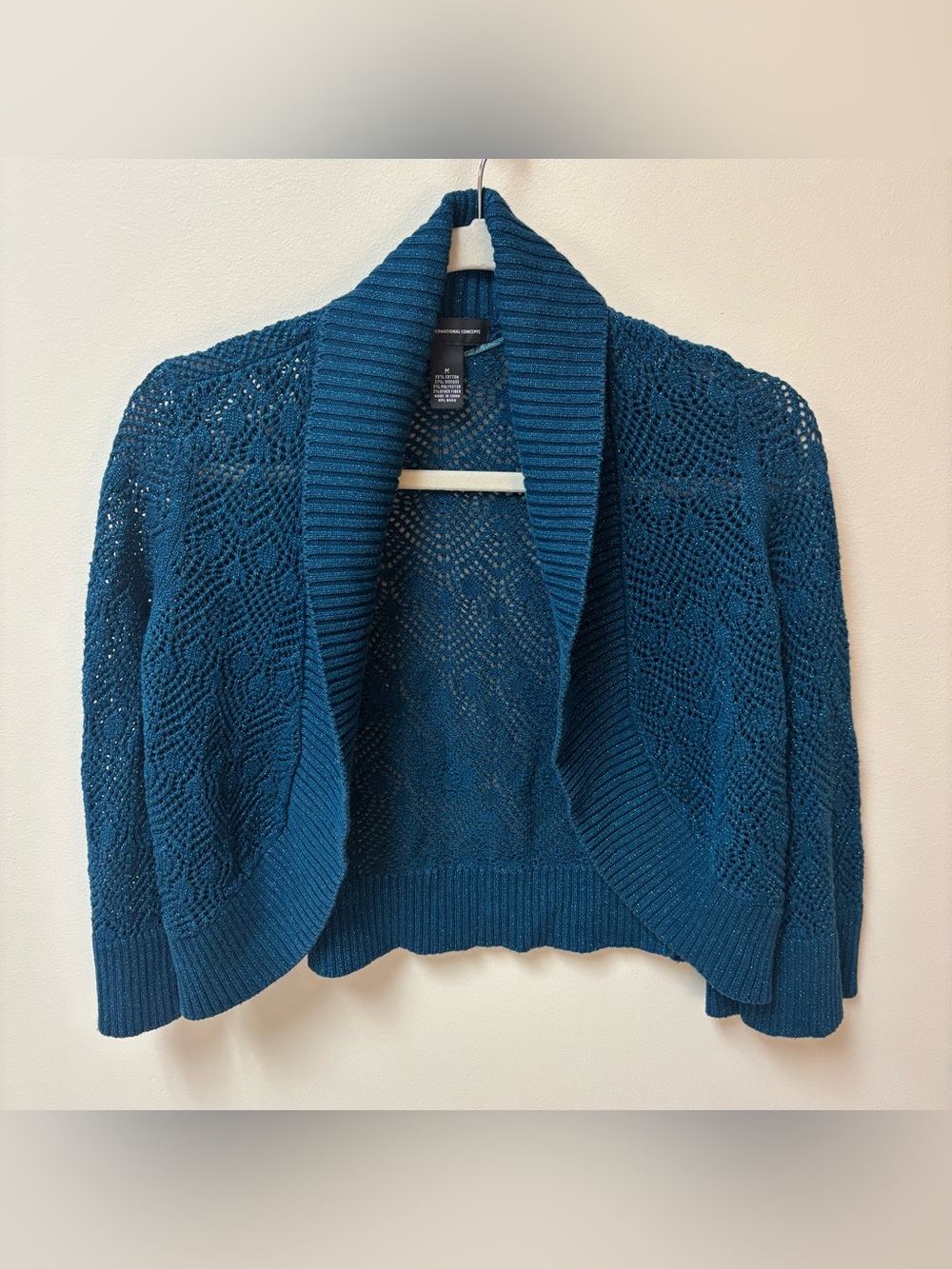 International Concepts Women's Size Medium Teal Metallic Shrug Cardigan